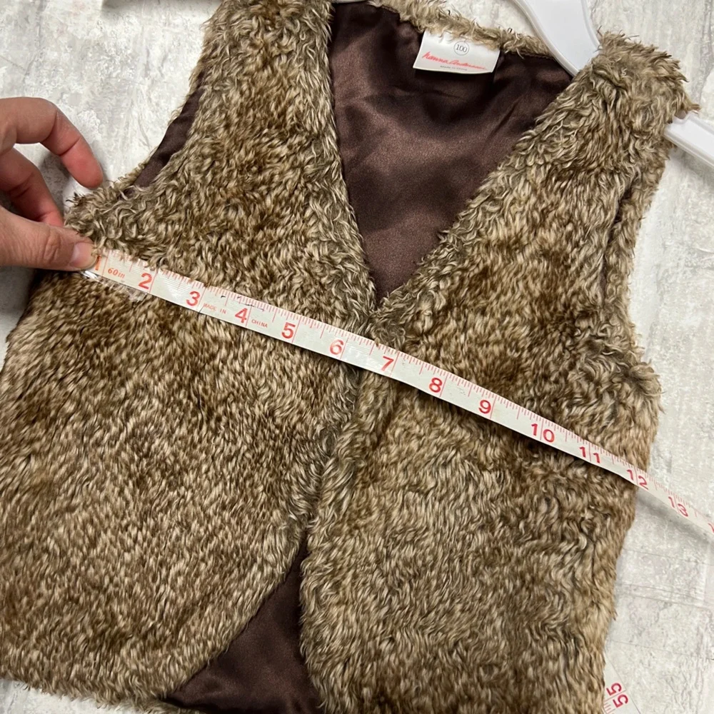 Hanna Andersson Faux Fur Button brown tan Vest Girls Size 4 (100)